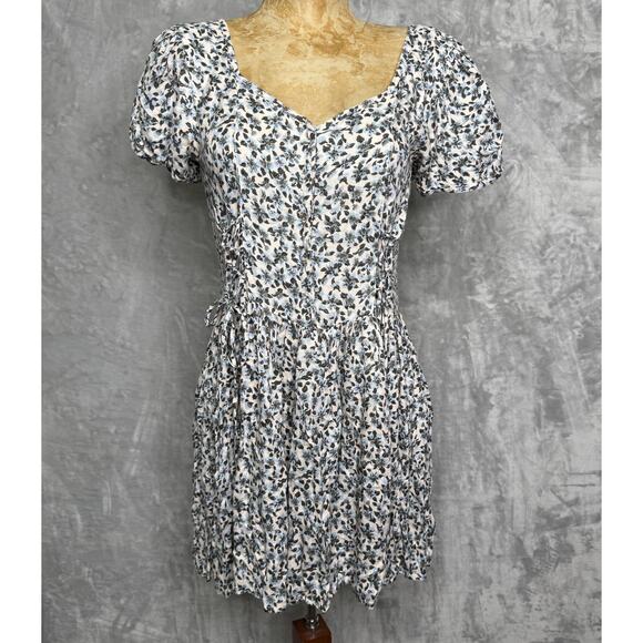 Jen's Pirate Booty Dress Womens Medium Smocked Puff Sleeve Boho Floral - Picture 1 of 9